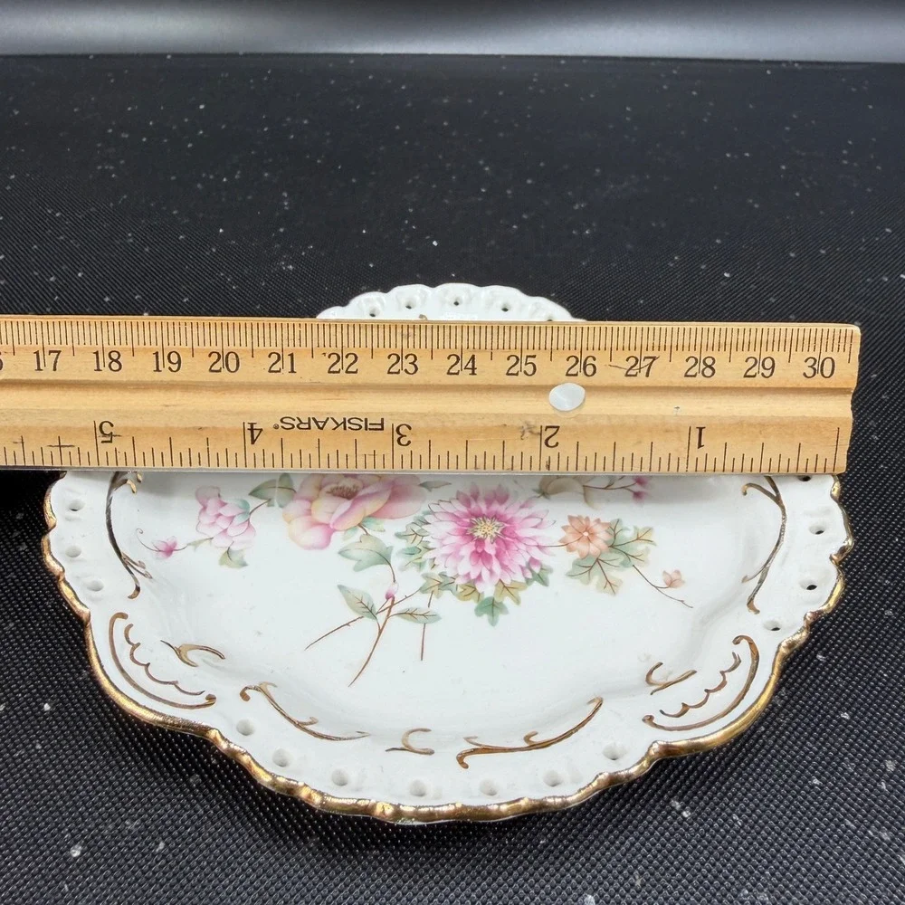 Aquincum Budapest Porcelain Trinket Dish Floral Gold Gilt Reticulated 5 Inch‎